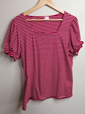 Wiholl Striped Square Neck Top | Size XL | Red & White